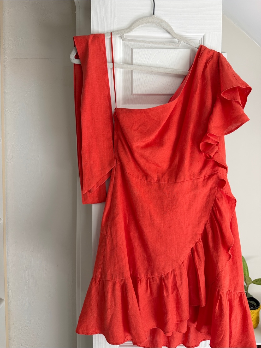 Banana Republic Red One-Shoulder Ruffle Dress